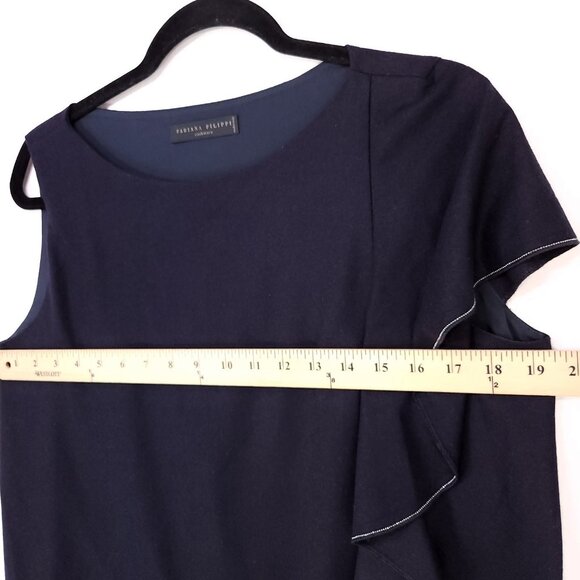 Fabiana Filippi Merino Wool Cashmere Dress Size 12 Blue Ruffle Shift Beads Trim - Picture 7 of 13